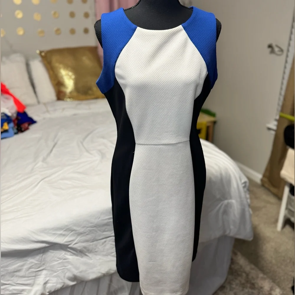 Ronni Nicole Colorblock Sheath Dress Size 8 | Black White Blue Work Office - Picture 1 of 3